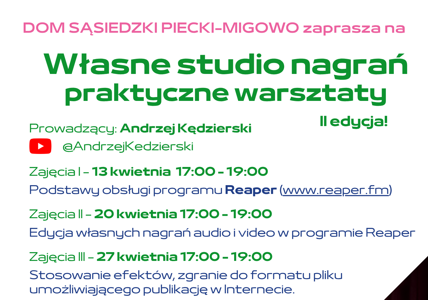 Własne studio nagrań - 2 edycja praktycznych warsztatów
