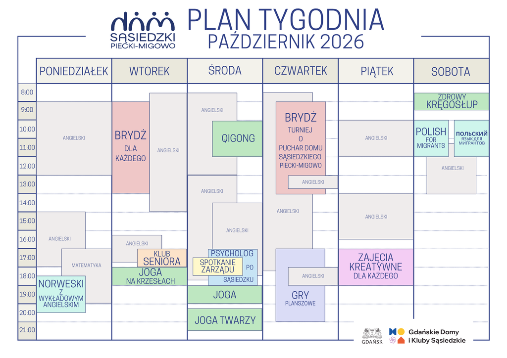 Dom Sąsiedzki Piecki-Migowo | Plan zajęć | Październik 2026